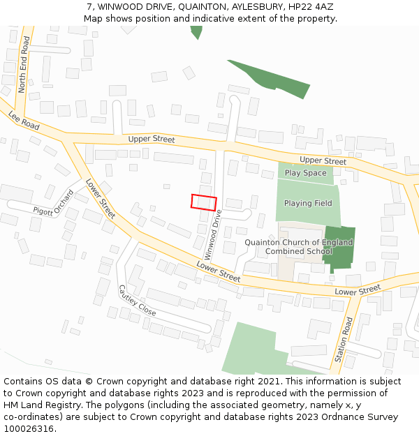 7, WINWOOD DRIVE, QUAINTON, AYLESBURY, HP22 4AZ: Location map and indicative extent of plot