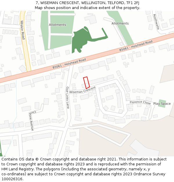 7, WISEMAN CRESCENT, WELLINGTON, TELFORD, TF1 2FJ: Location map and indicative extent of plot