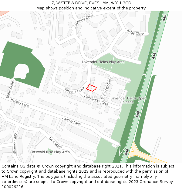 7, WISTERIA DRIVE, EVESHAM, WR11 3GD: Location map and indicative extent of plot