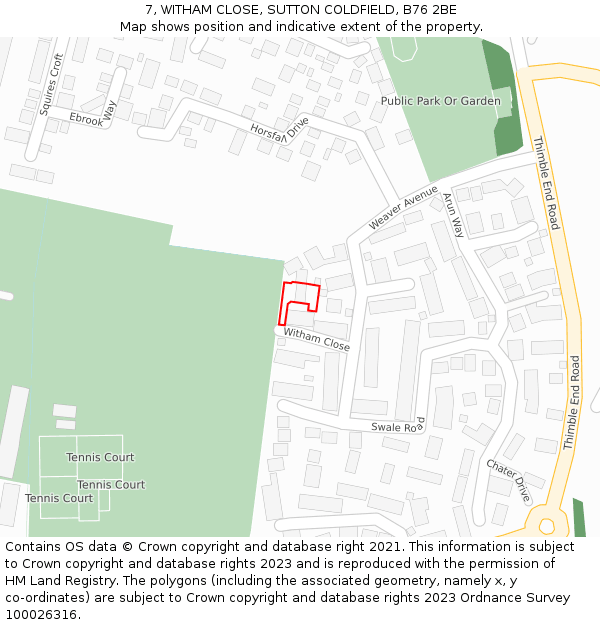 7, WITHAM CLOSE, SUTTON COLDFIELD, B76 2BE: Location map and indicative extent of plot