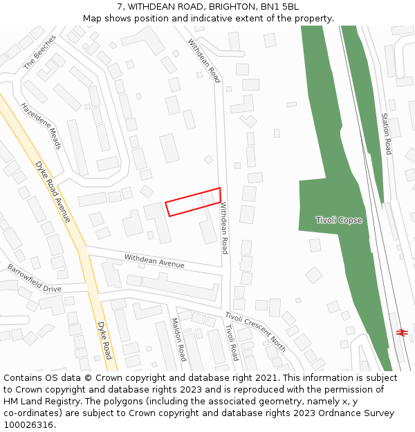 7, WITHDEAN ROAD, BRIGHTON, BN1 5BL: Location map and indicative extent of plot