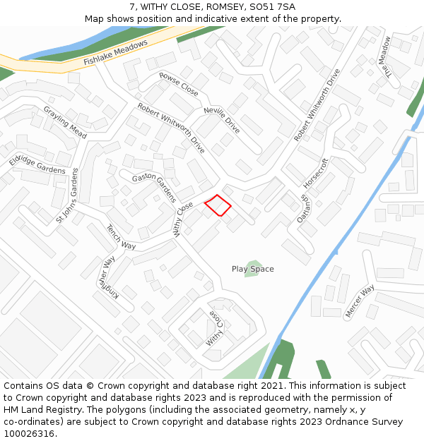 7, WITHY CLOSE, ROMSEY, SO51 7SA: Location map and indicative extent of plot