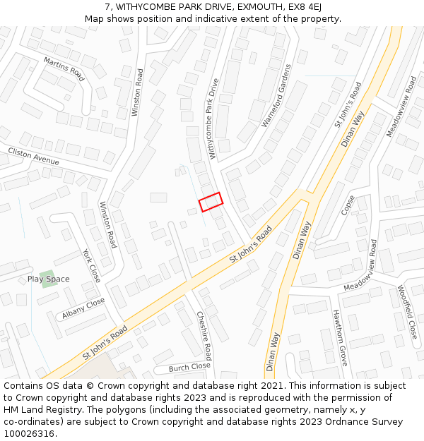 7, WITHYCOMBE PARK DRIVE, EXMOUTH, EX8 4EJ: Location map and indicative extent of plot