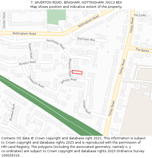 7, WIVERTON ROAD, BINGHAM, NOTTINGHAM, NG13 8EX: Location map and indicative extent of plot