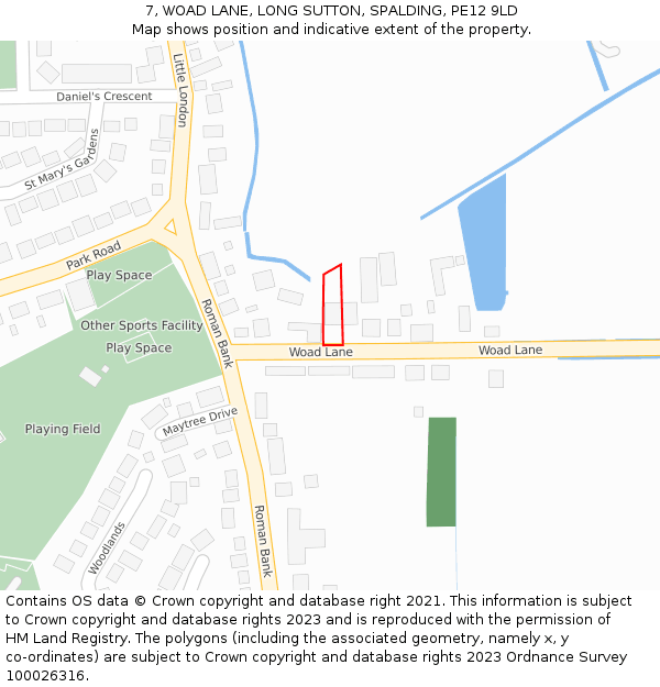 7, WOAD LANE, LONG SUTTON, SPALDING, PE12 9LD: Location map and indicative extent of plot