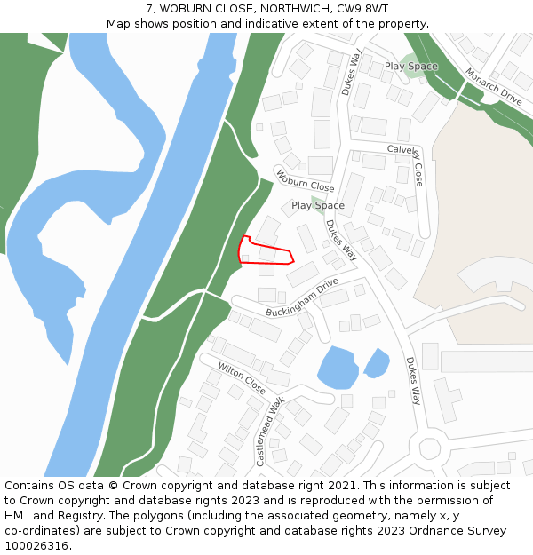 7, WOBURN CLOSE, NORTHWICH, CW9 8WT: Location map and indicative extent of plot