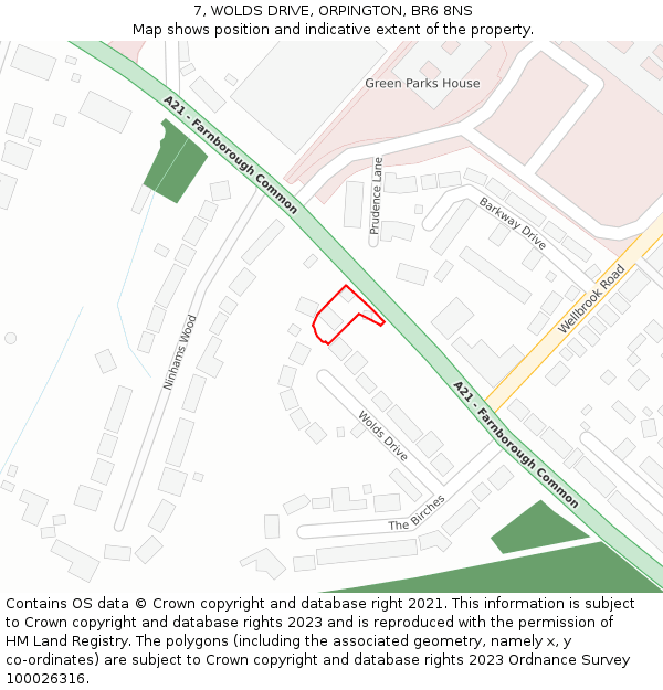 7, WOLDS DRIVE, ORPINGTON, BR6 8NS: Location map and indicative extent of plot