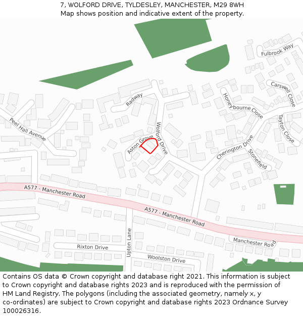 7, WOLFORD DRIVE, TYLDESLEY, MANCHESTER, M29 8WH: Location map and indicative extent of plot