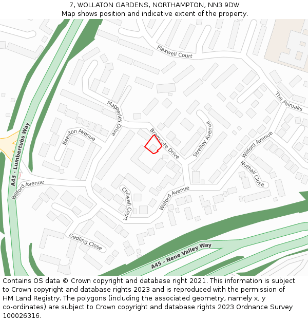 7, WOLLATON GARDENS, NORTHAMPTON, NN3 9DW: Location map and indicative extent of plot