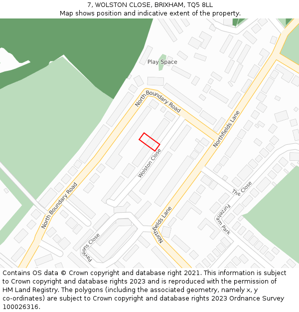 7, WOLSTON CLOSE, BRIXHAM, TQ5 8LL: Location map and indicative extent of plot