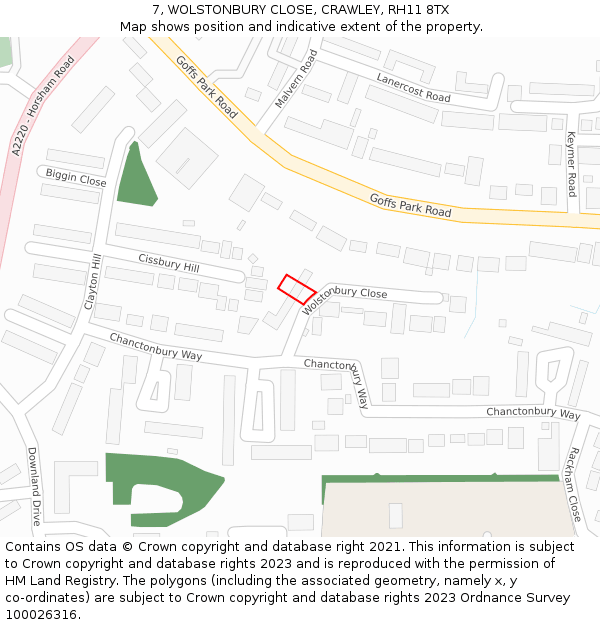 7, WOLSTONBURY CLOSE, CRAWLEY, RH11 8TX: Location map and indicative extent of plot