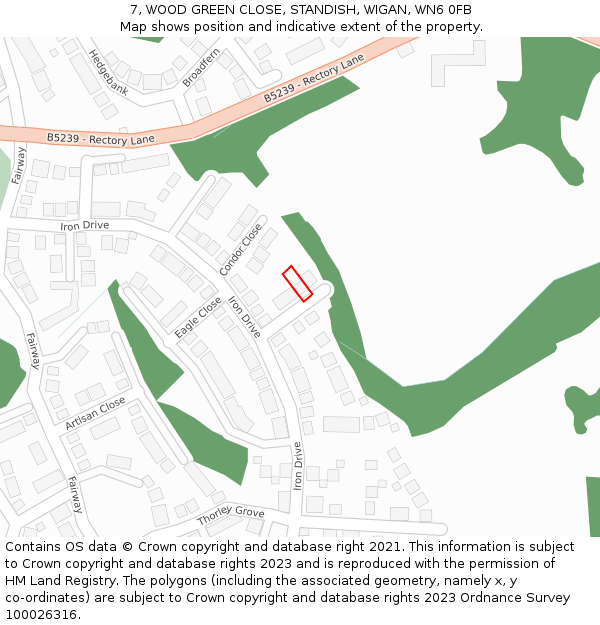 7, WOOD GREEN CLOSE, STANDISH, WIGAN, WN6 0FB: Location map and indicative extent of plot