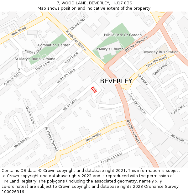 7, WOOD LANE, BEVERLEY, HU17 8BS: Location map and indicative extent of plot