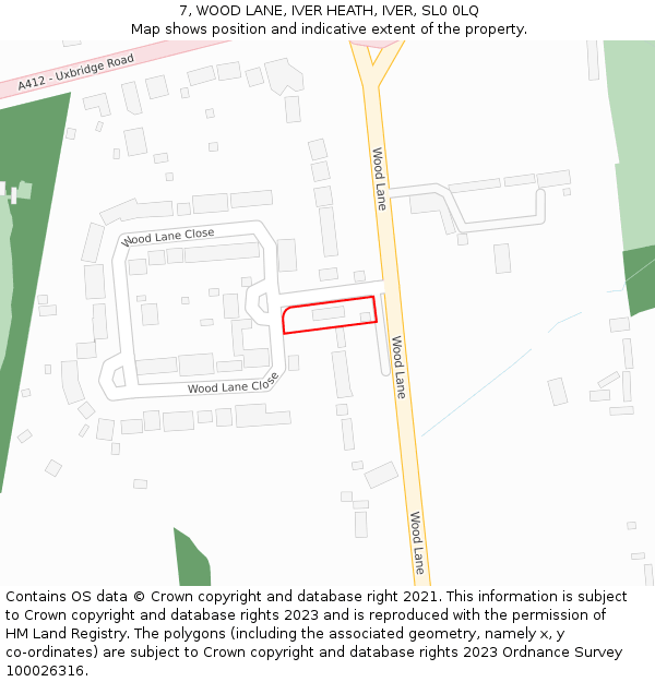 7, WOOD LANE, IVER HEATH, IVER, SL0 0LQ: Location map and indicative extent of plot