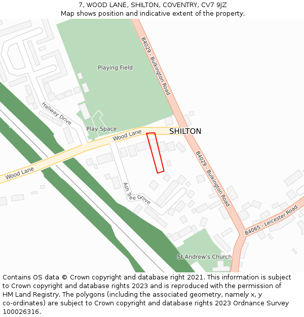 7, WOOD LANE, SHILTON, COVENTRY, CV7 9JZ: Location map and indicative extent of plot