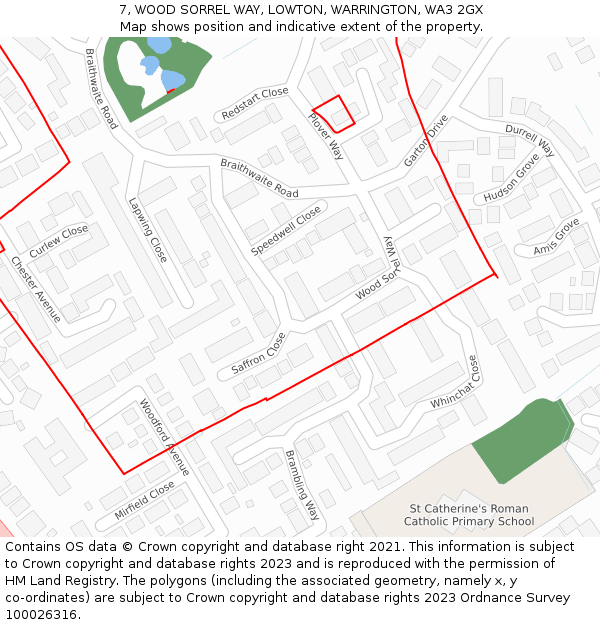 7, WOOD SORREL WAY, LOWTON, WARRINGTON, WA3 2GX: Location map and indicative extent of plot