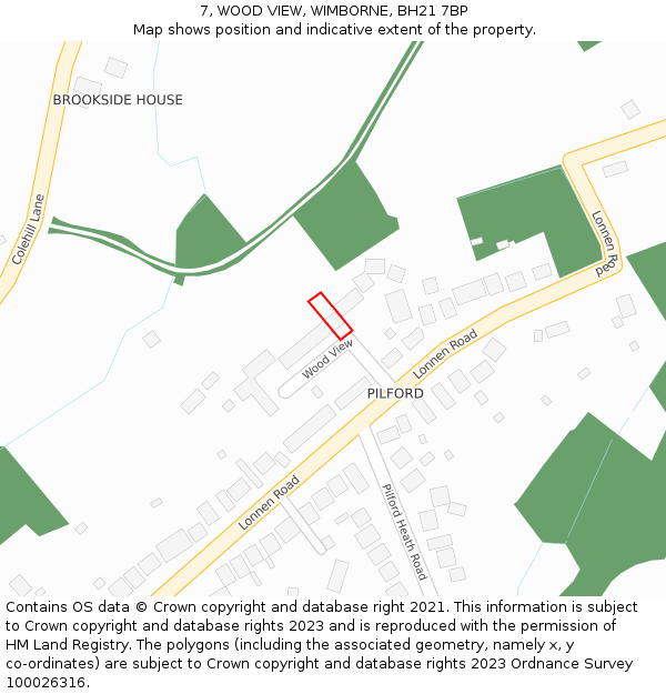 7, WOOD VIEW, WIMBORNE, BH21 7BP: Location map and indicative extent of plot