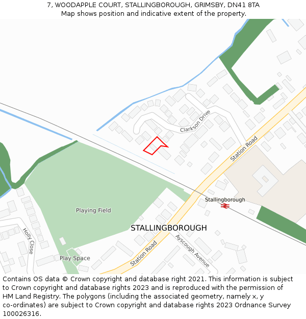 7, WOODAPPLE COURT, STALLINGBOROUGH, GRIMSBY, DN41 8TA: Location map and indicative extent of plot