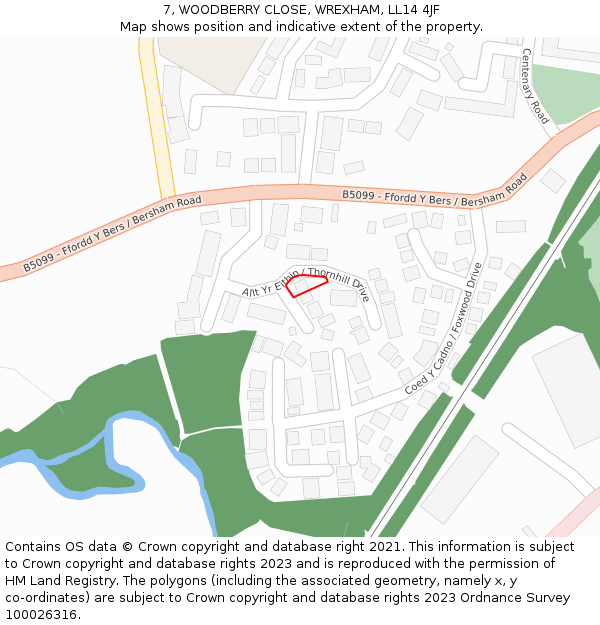 7, WOODBERRY CLOSE, WREXHAM, LL14 4JF: Location map and indicative extent of plot
