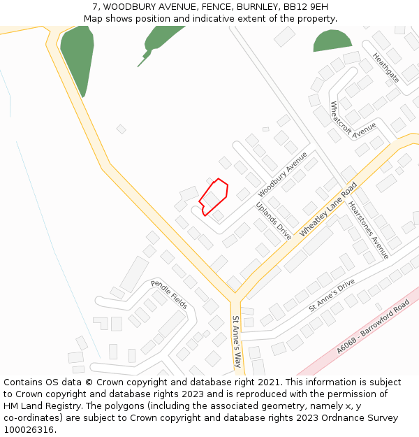 7, WOODBURY AVENUE, FENCE, BURNLEY, BB12 9EH: Location map and indicative extent of plot