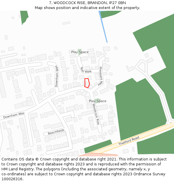 7, WOODCOCK RISE, BRANDON, IP27 0BN: Location map and indicative extent of plot
