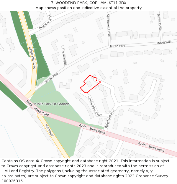 7, WOODEND PARK, COBHAM, KT11 3BX: Location map and indicative extent of plot