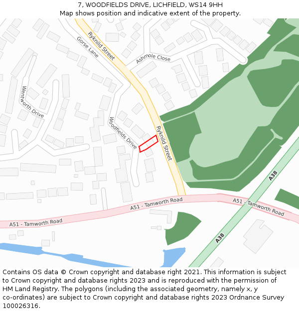 7, WOODFIELDS DRIVE, LICHFIELD, WS14 9HH: Location map and indicative extent of plot