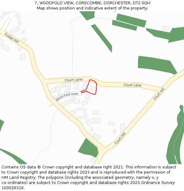 7, WOODFOLD VIEW, CORSCOMBE, DORCHESTER, DT2 0QH: Location map and indicative extent of plot