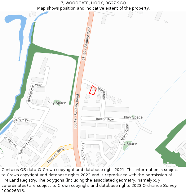 7, WOODGATE, HOOK, RG27 9GQ: Location map and indicative extent of plot