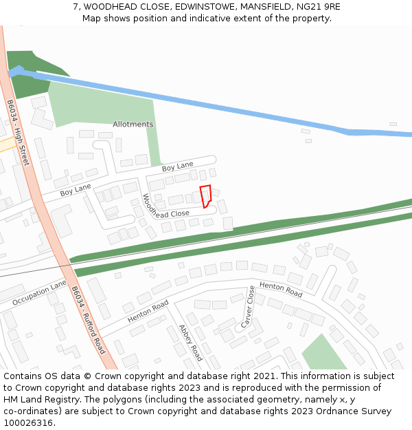 7, WOODHEAD CLOSE, EDWINSTOWE, MANSFIELD, NG21 9RE: Location map and indicative extent of plot