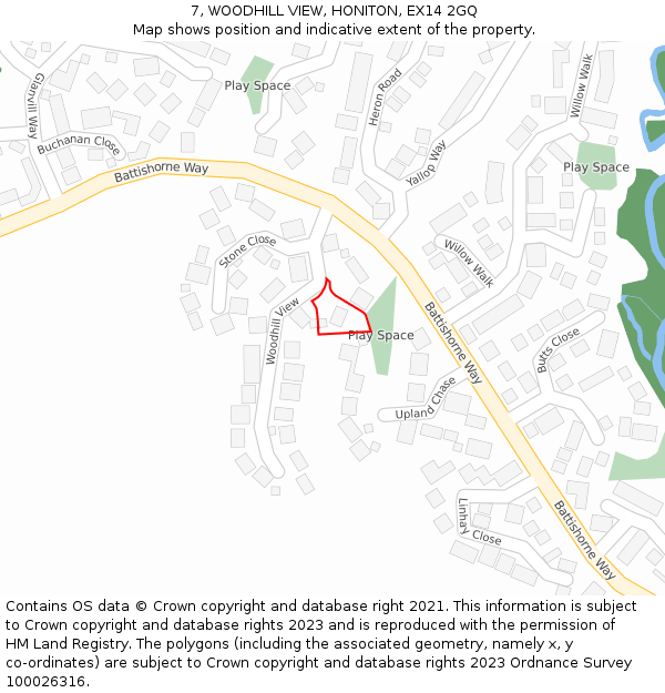 7, WOODHILL VIEW, HONITON, EX14 2GQ: Location map and indicative extent of plot