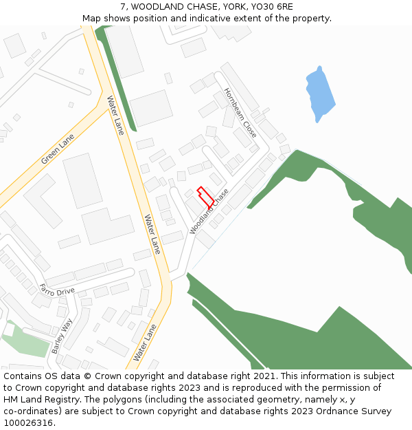 7, WOODLAND CHASE, YORK, YO30 6RE: Location map and indicative extent of plot