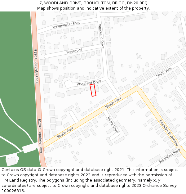 7, WOODLAND DRIVE, BROUGHTON, BRIGG, DN20 0EQ: Location map and indicative extent of plot