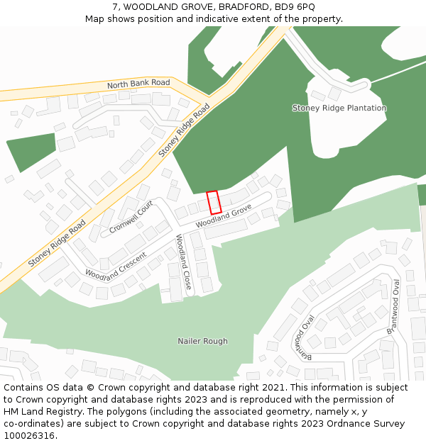 7, WOODLAND GROVE, BRADFORD, BD9 6PQ: Location map and indicative extent of plot