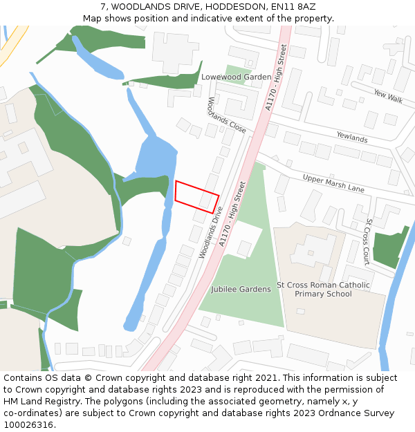 7, WOODLANDS DRIVE, HODDESDON, EN11 8AZ: Location map and indicative extent of plot