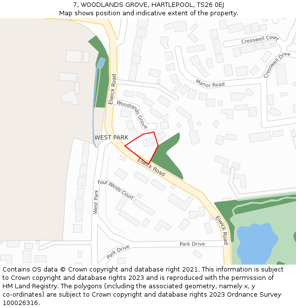 7, WOODLANDS GROVE, HARTLEPOOL, TS26 0EJ: Location map and indicative extent of plot