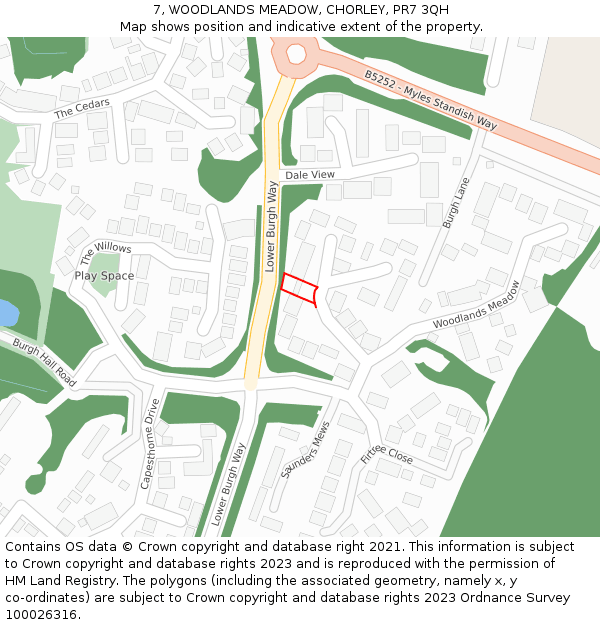 7, WOODLANDS MEADOW, CHORLEY, PR7 3QH: Location map and indicative extent of plot