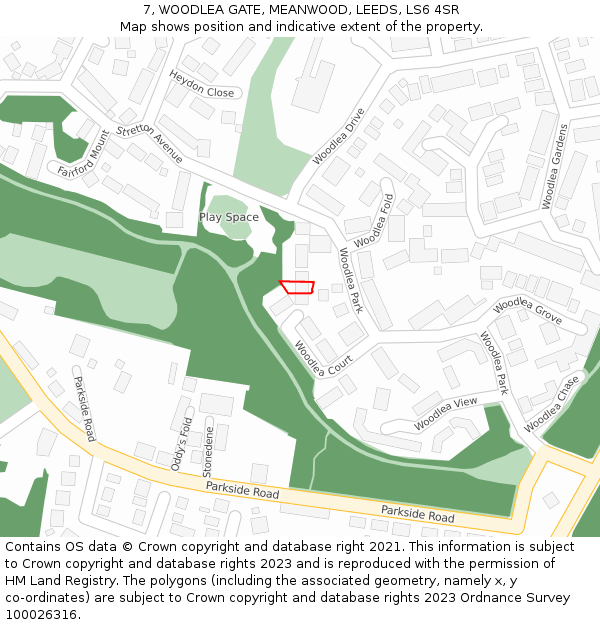 7, WOODLEA GATE, MEANWOOD, LEEDS, LS6 4SR: Location map and indicative extent of plot