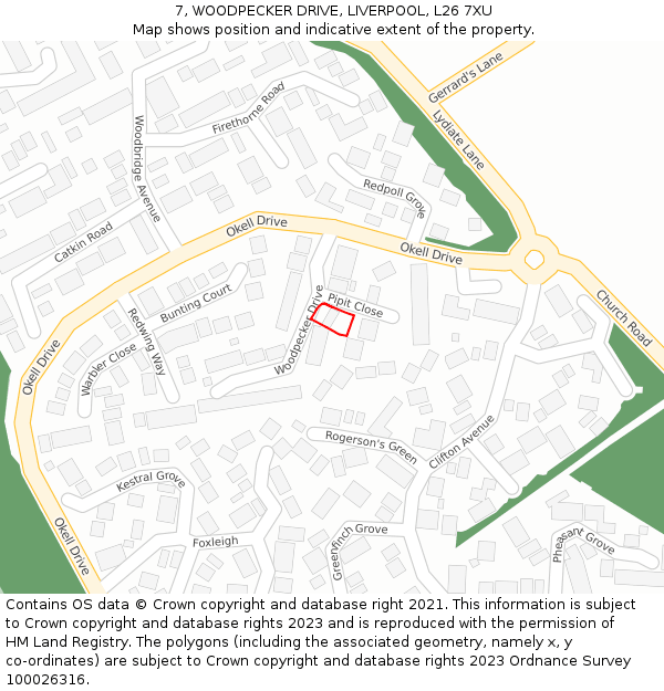 7, WOODPECKER DRIVE, LIVERPOOL, L26 7XU: Location map and indicative extent of plot