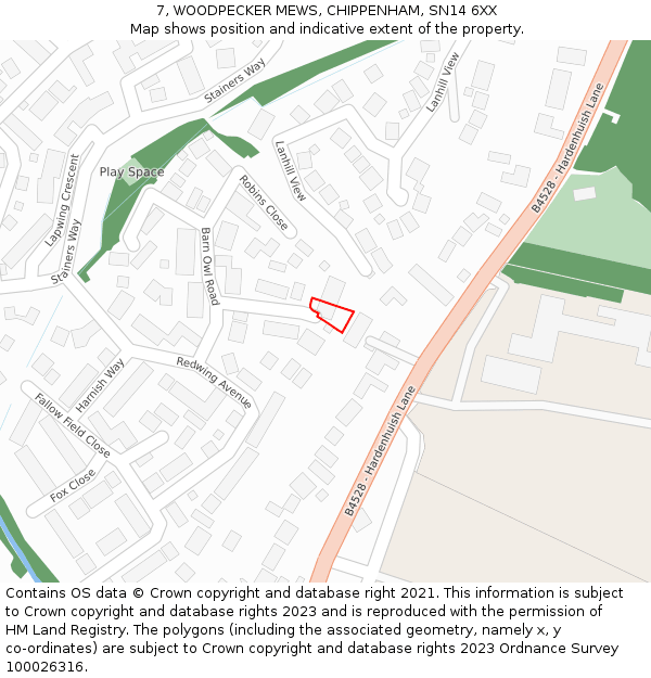 7, WOODPECKER MEWS, CHIPPENHAM, SN14 6XX: Location map and indicative extent of plot