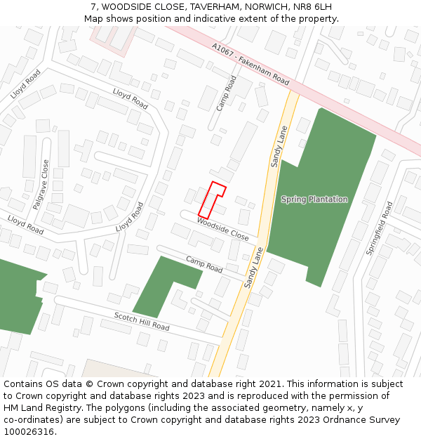 7, WOODSIDE CLOSE, TAVERHAM, NORWICH, NR8 6LH: Location map and indicative extent of plot