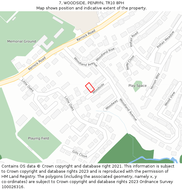 7, WOODSIDE, PENRYN, TR10 8PH: Location map and indicative extent of plot