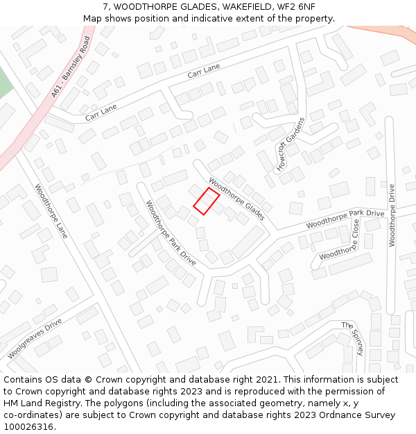 7, WOODTHORPE GLADES, WAKEFIELD, WF2 6NF: Location map and indicative extent of plot