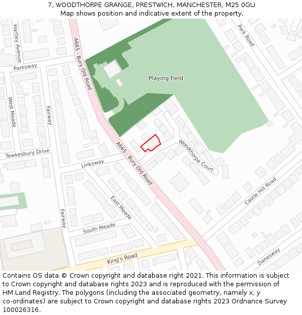 7, WOODTHORPE GRANGE, PRESTWICH, MANCHESTER, M25 0GU: Location map and indicative extent of plot