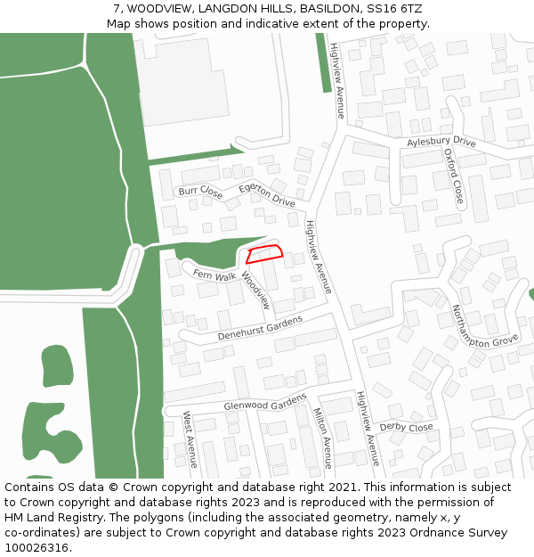 7, WOODVIEW, LANGDON HILLS, BASILDON, SS16 6TZ: Location map and indicative extent of plot