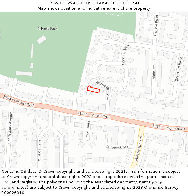 7, WOODWARD CLOSE, GOSPORT, PO12 3SH: Location map and indicative extent of plot