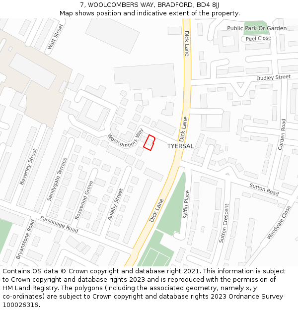 7, WOOLCOMBERS WAY, BRADFORD, BD4 8JJ: Location map and indicative extent of plot