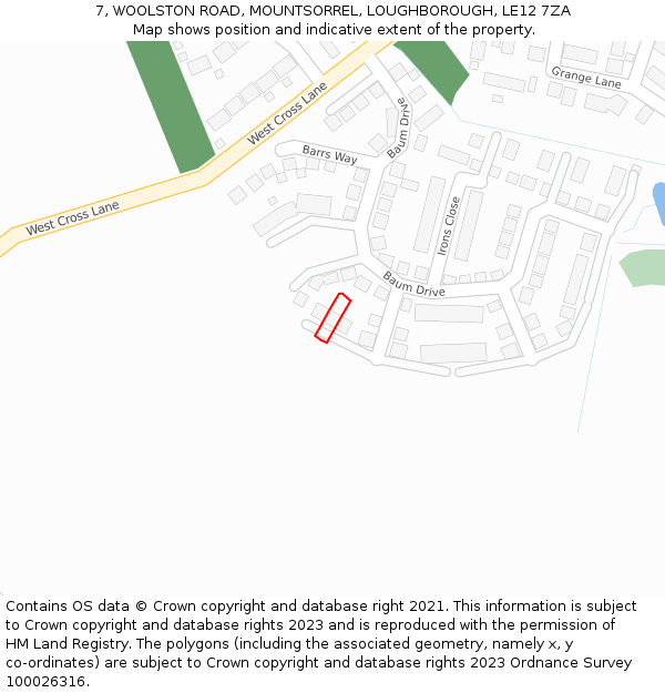 7, WOOLSTON ROAD, MOUNTSORREL, LOUGHBOROUGH, LE12 7ZA: Location map and indicative extent of plot