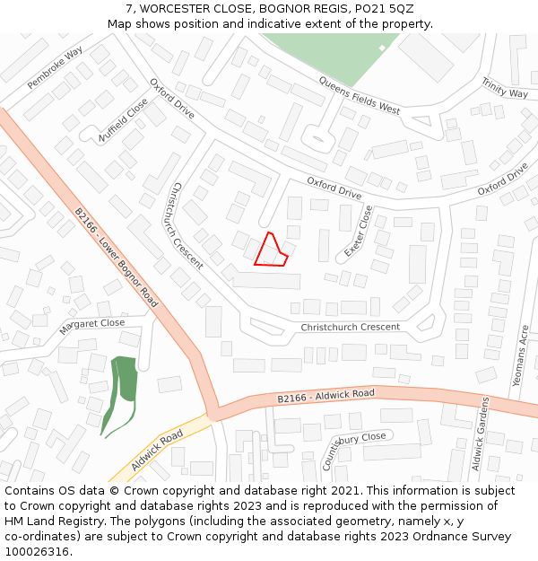 7, WORCESTER CLOSE, BOGNOR REGIS, PO21 5QZ: Location map and indicative extent of plot