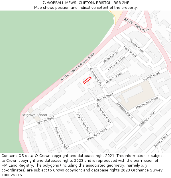 7, WORRALL MEWS, CLIFTON, BRISTOL, BS8 2HF: Location map and indicative extent of plot